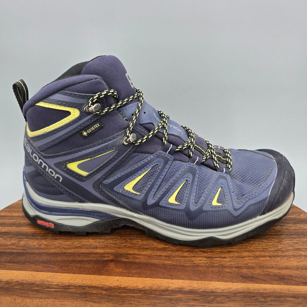 Salomon X Ultra 3 Mid GTX Boots Womens 8.5 Blue Yellow Outdoor Hiking Waterproof